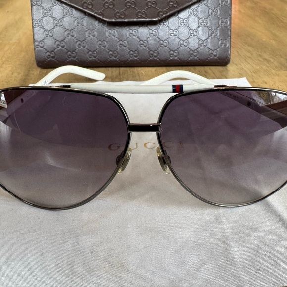 Gucci White Frame Gradient Lens Aviator Mens Sunglasses - Picture 5 of 12